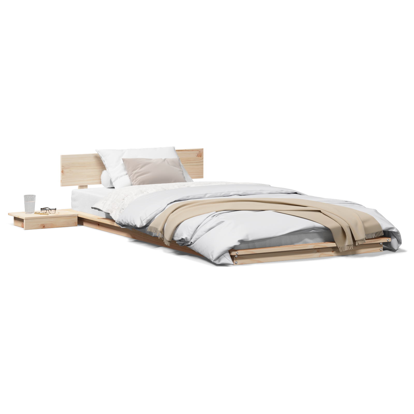 Bedframe met Nachtkastjes 80x200cm Uit Massief Hout