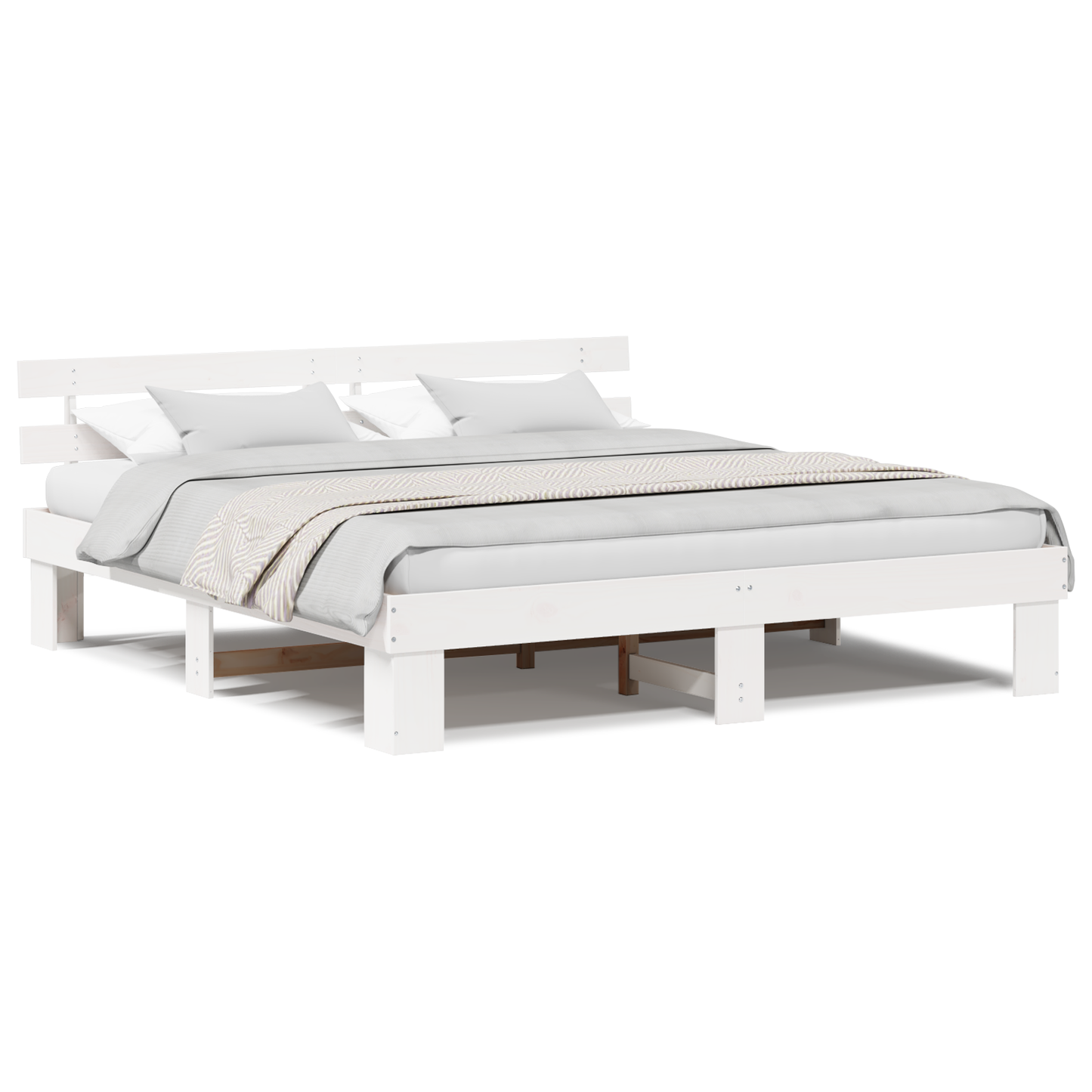 Bedframe met hoofdbord Wit 200x200 cm Massief grenenhout