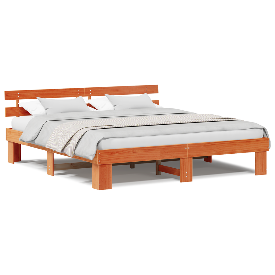 Bedframe met Hoofdeinde - Gewaxte Bruine 200x200 cm - Massief Grenenhout