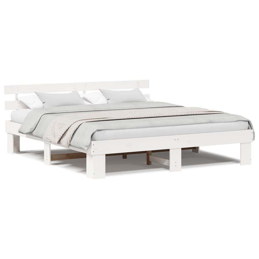 Bedframe met Hoofdbord Wit 180x200 cm Massief Grenenhout
