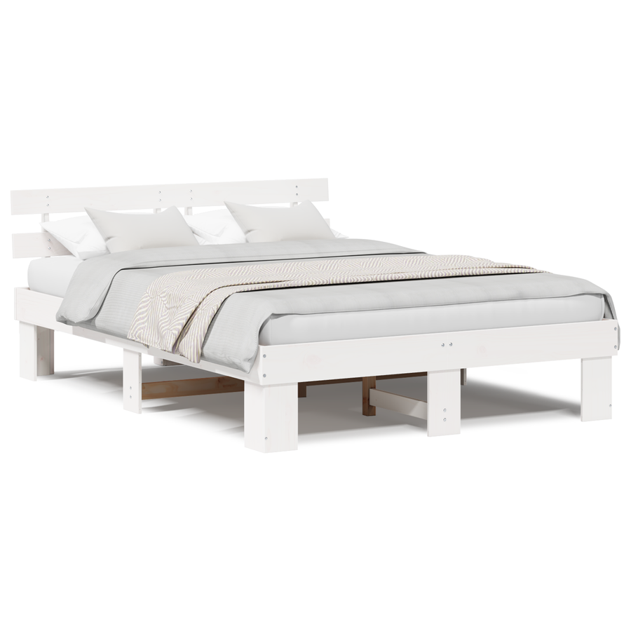 Bedframe met hoofdeinde wit 160x200 cm massief grenenhout