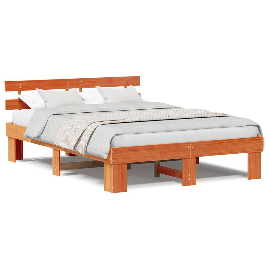 Bedframe met hoofdbord Waxbruin 150x200 cm Massief hout