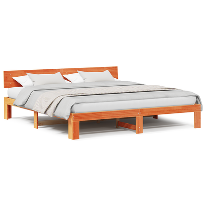 Bedframe met Hoofdeinde Gewaxte Bruin 200x200 cm Massief Grenenhout