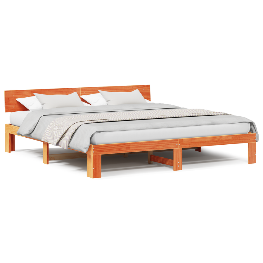 Bed Frame met Hoofdbord Wax Bruin 180x200 cm Massief Grenenhout