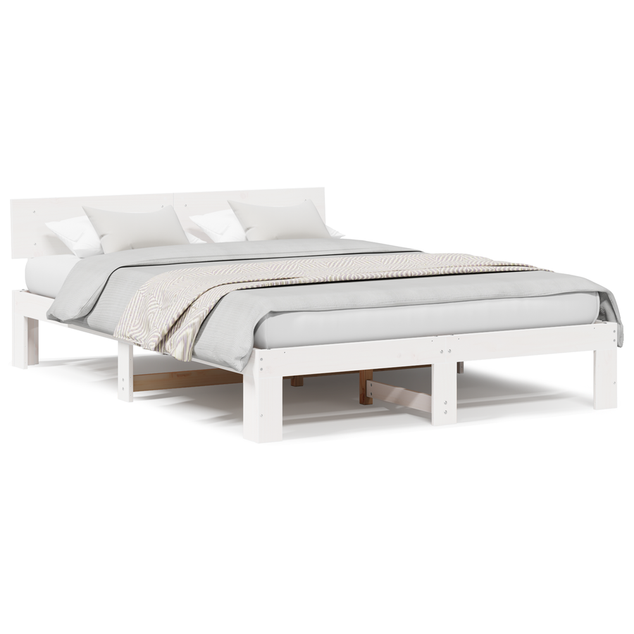 Ligbed met Hoofdbord Wit 150x200 cm Massief Grenenhout