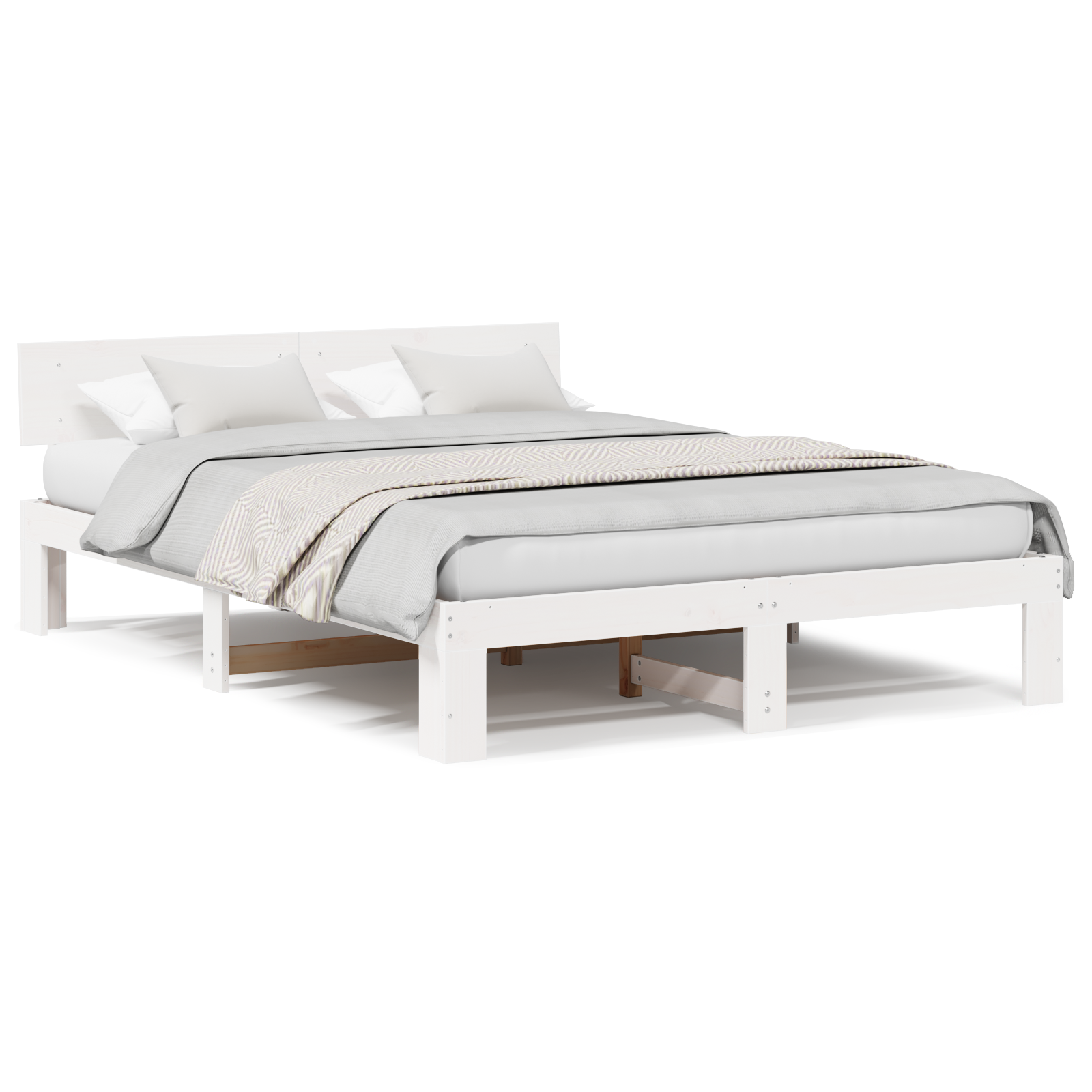 Bedframe met hoofdeinde - Wit - 140x200 cm - Massief grenenhout