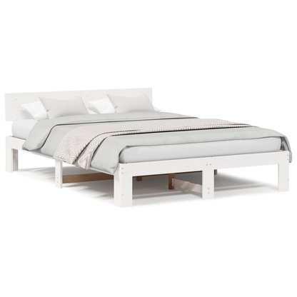 Bedframe met hoofdeinde - Wit - 140x200 cm - Massief grenenhout