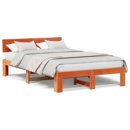 Bedframe met hoofdbord, gewaxte bruine kleur, 120x200 cm, massief grenenhout
