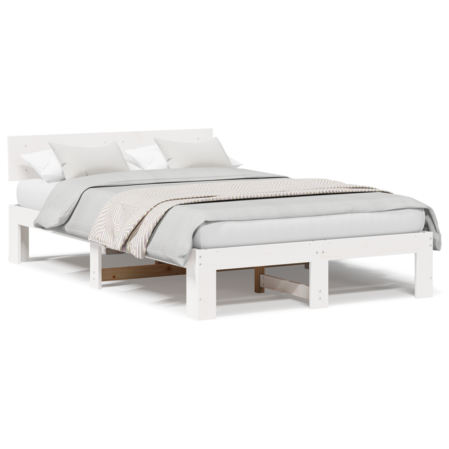 Bedbodem met hoofdbord in het wit, 140x190 cm, van massief grenenhout