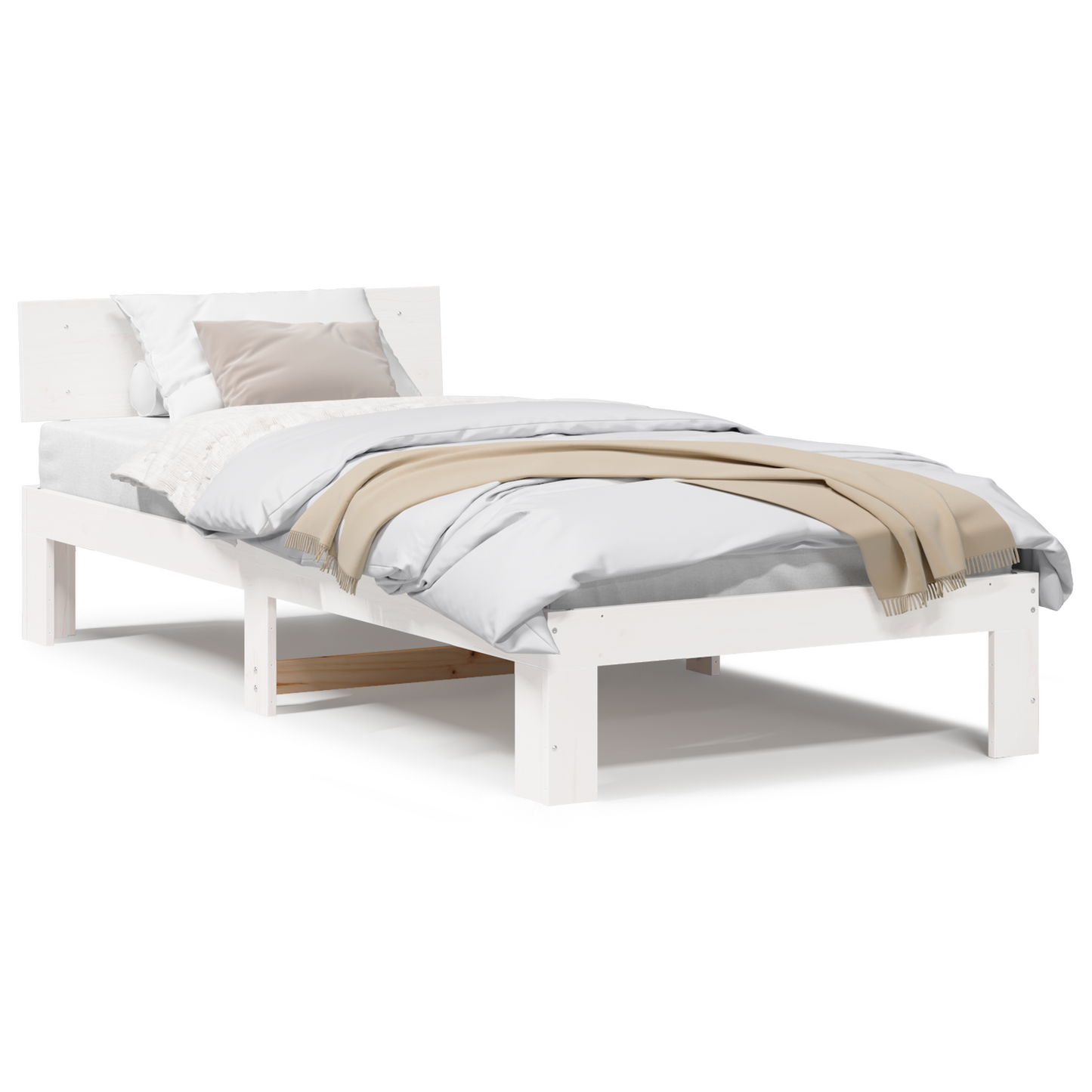 Bedframe met Hoofdbord Wit 100x200 cm Massief Grenenhout
