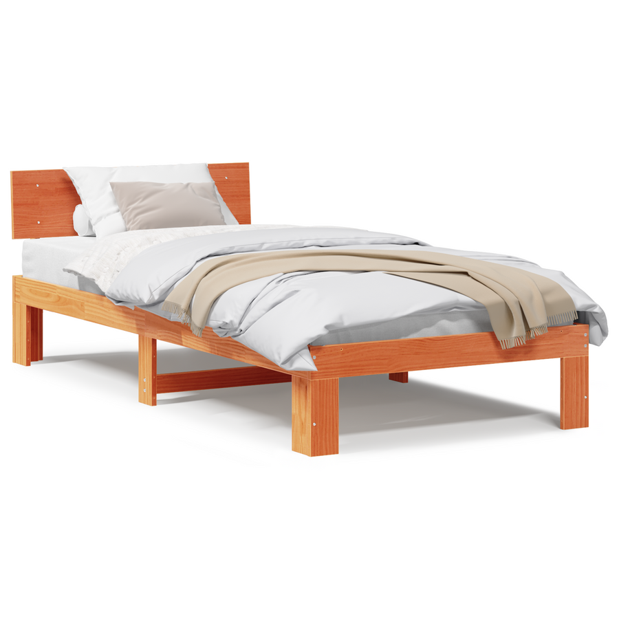 Bedframe met Hoofdbord Wasbruin 80x200 cm Massief Grenenhout