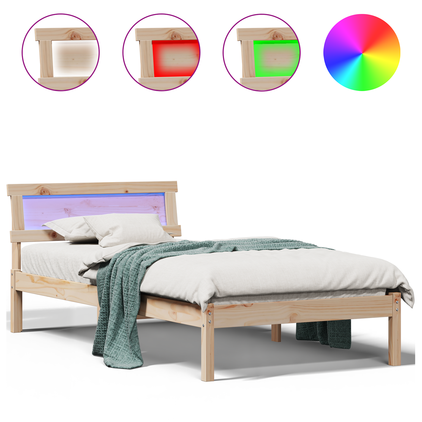 Bedframe met Hoofdbord & LED 80x200 cm Massief Grenenhout