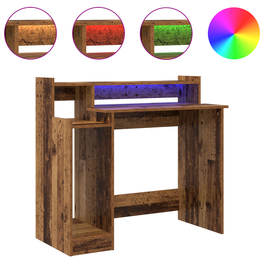 Bureau with Desk Lamps met plank met opslag Oud hout 97 x 45 x 90 cm Bewerkt hout
