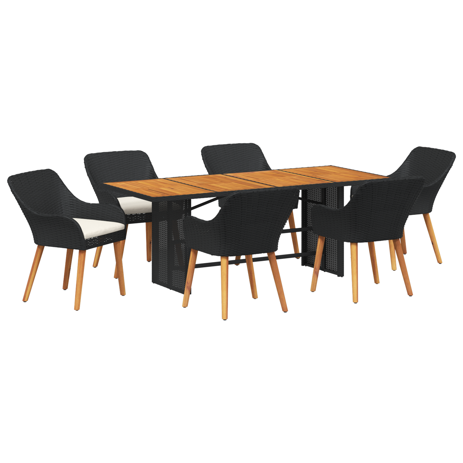 7-delige tuinset zwart poly rattan
