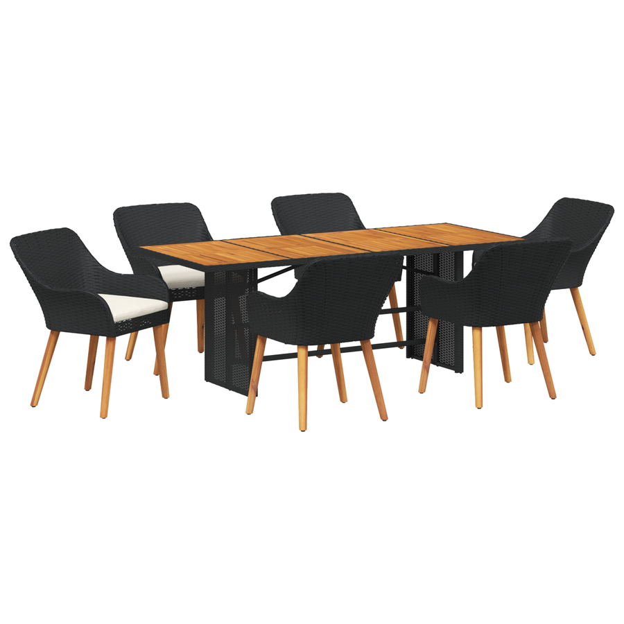 7-delige tuinset zwart poly rattan