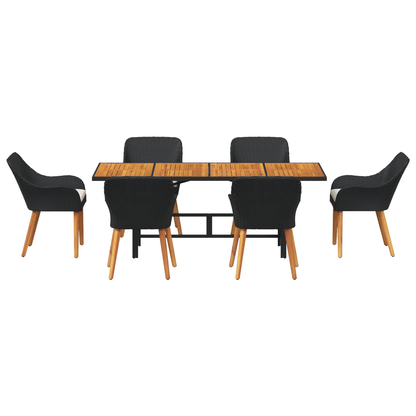 7-delige tuinset zwart poly rattan
