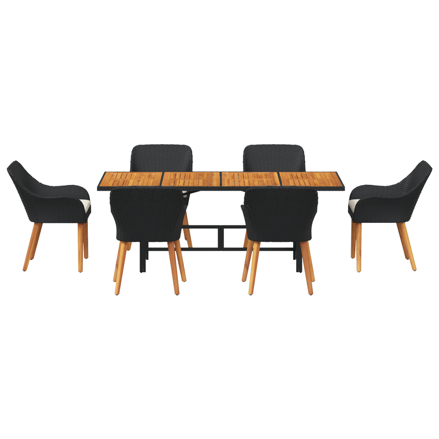 7-delige tuinset zwart poly rattan