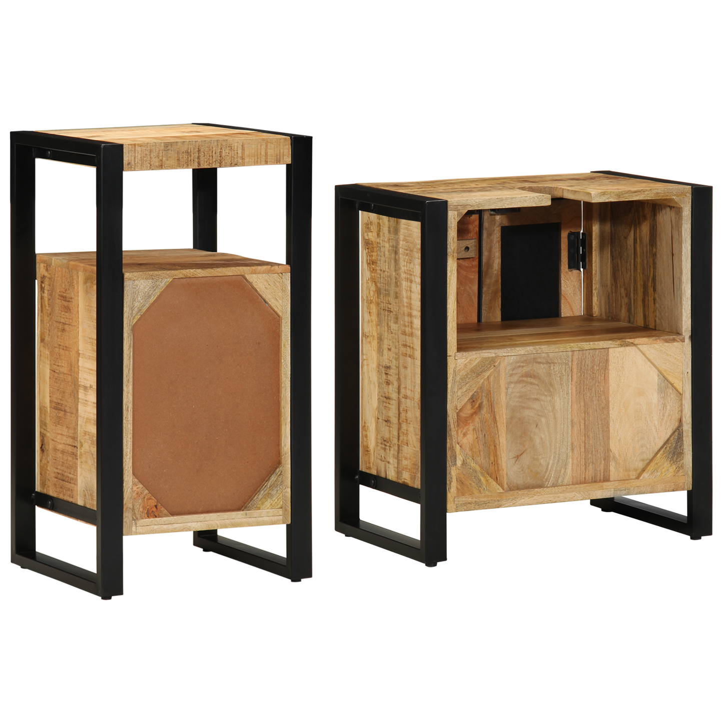 Badkamermeubelset met plank met opslag 2 pcs Bruin Massief ruw mango hout