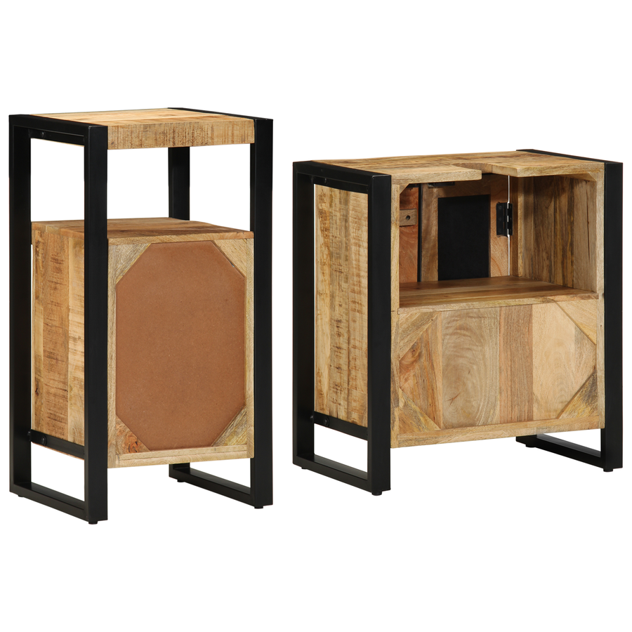 Badkamermeubelset met plank met opslag 2 pcs Bruin Massief ruw mango hout