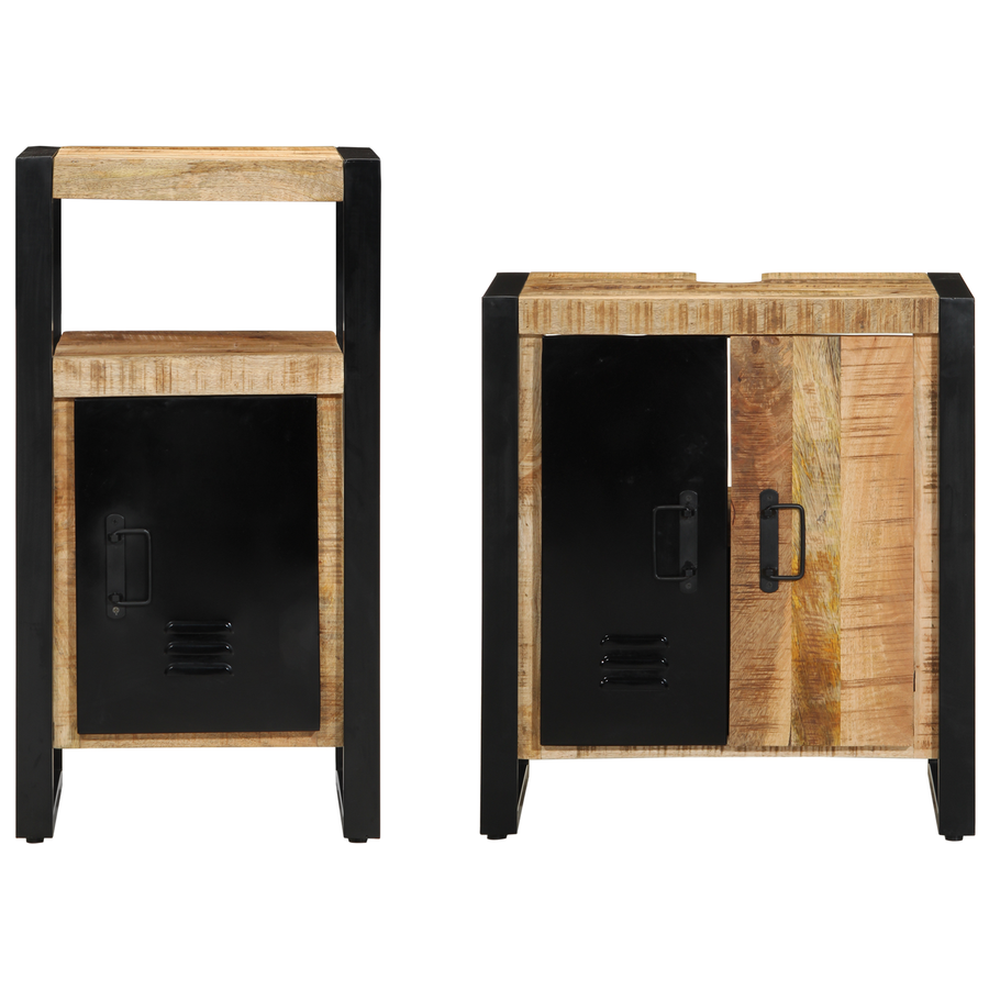Badkamermeubelset met plank met opslag 2 pcs Bruin Massief ruw mango hout