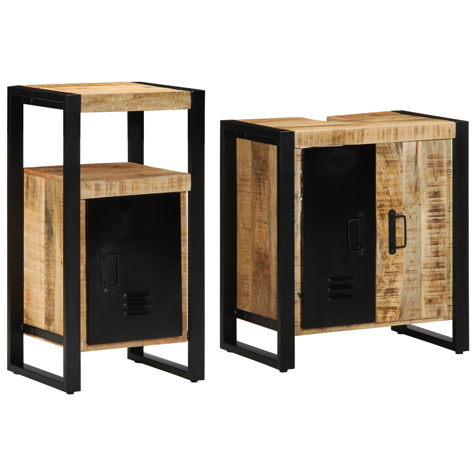 Badkamermeubelset met plank met opslag 2 pcs Bruin Massief ruw mango hout