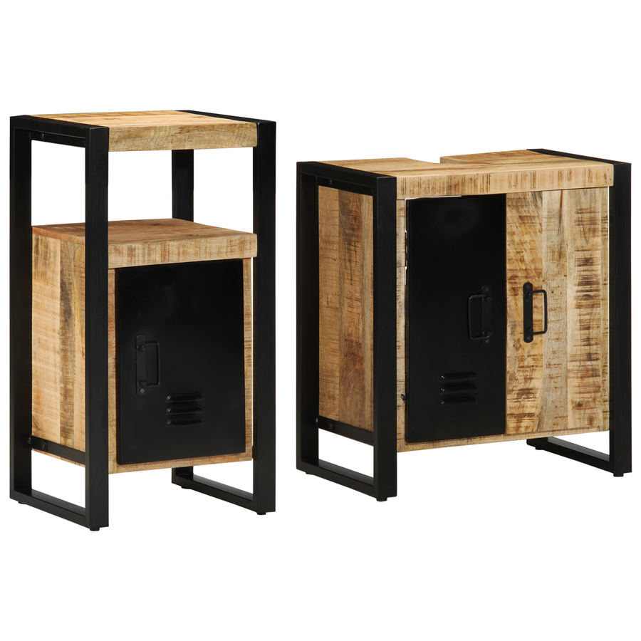 Badkamermeubelset met plank met opslag 2 pcs Bruin Massief ruw mango hout