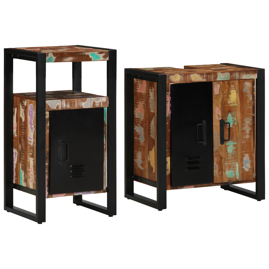 Badkamermeubelset met plank 2 pcs Bruin massief gerecycled hout