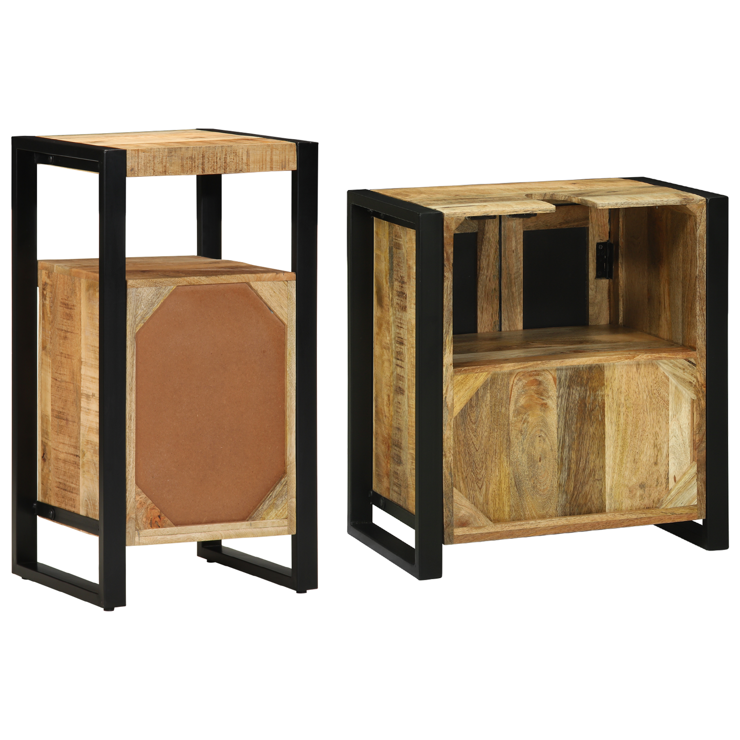 Badkamermeubelset met plank met opslag 2 pcs Bruin Massief ruw mango hout