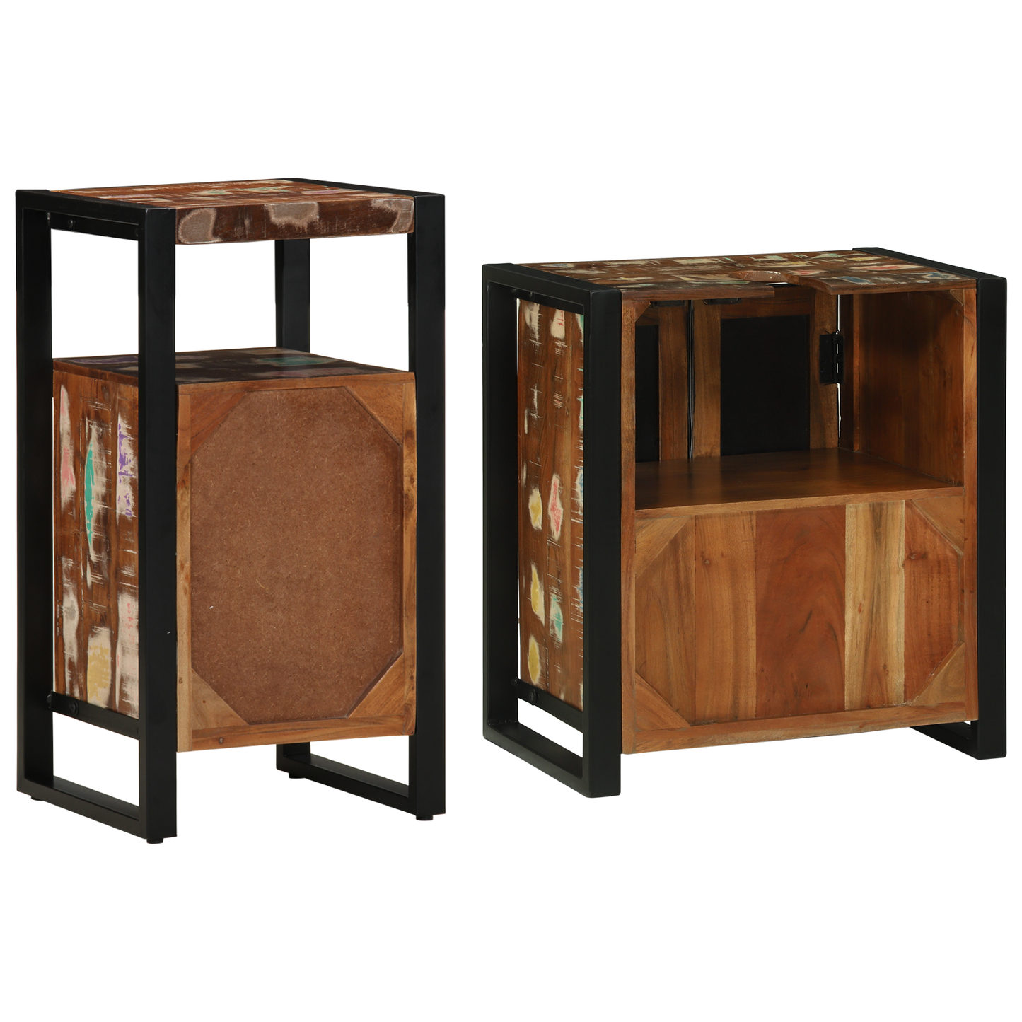 Badkamermeubelset met plank 2 pcs Bruin massief gerecycled hout