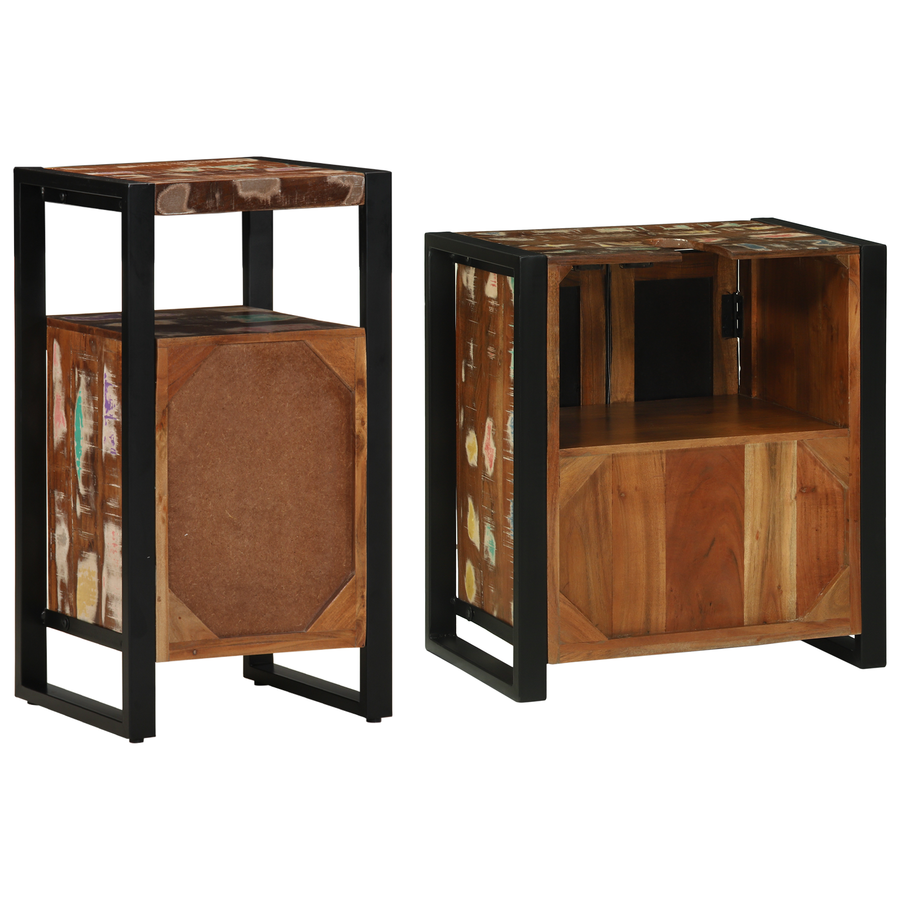 Badkamermeubelset met plank 2 pcs Bruin massief gerecycled hout