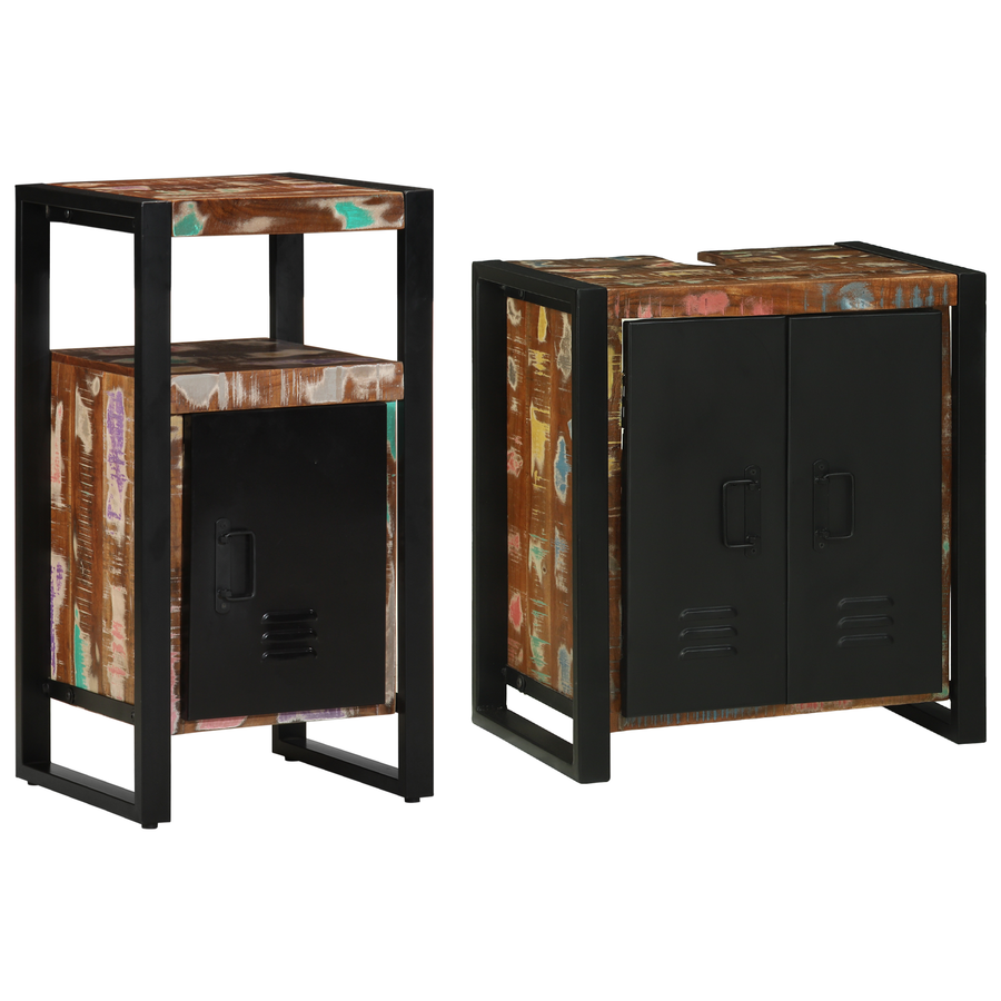 Badkamermeubelset met plank 2 pcs Bruin massief gerecycled hout
