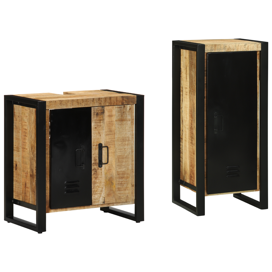 Badkamermeubelset met plank met opslag met de deur 2 pcs Bruin Massief Mango Hout
