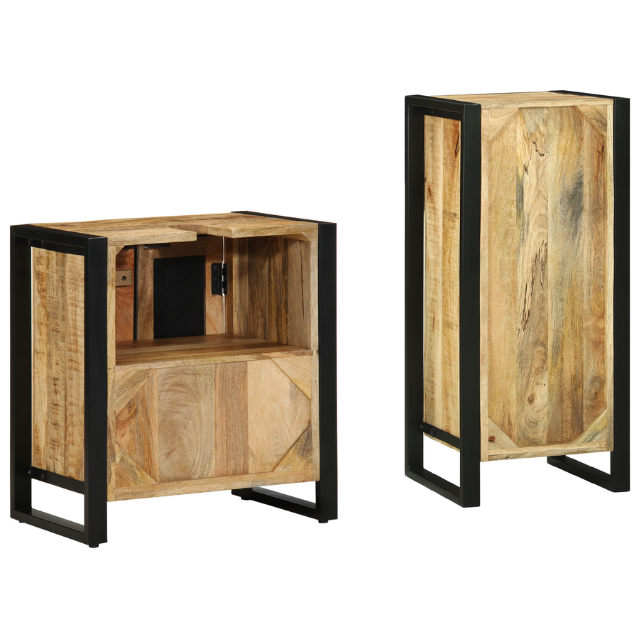 Badkamermeubelset met plank met opslag met de deur 2 pcs Bruin Massief Mango Hout