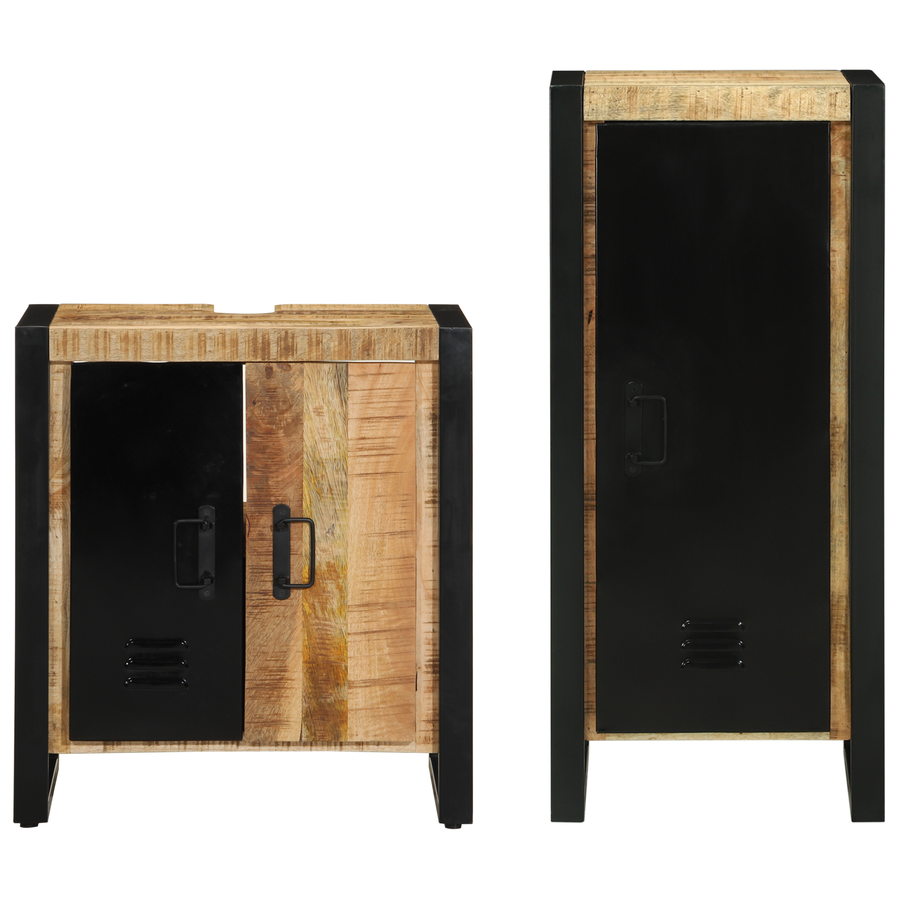 Badkamermeubelset met plank met opslag met de deur 2 pcs Bruin Massief Mango Hout