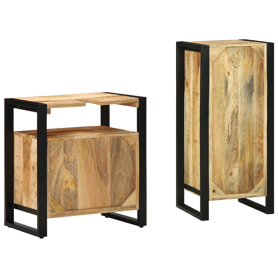 Badkamermeubelset met plank met opslag met de deur 2 pcs Bruin Massief Mango Hout