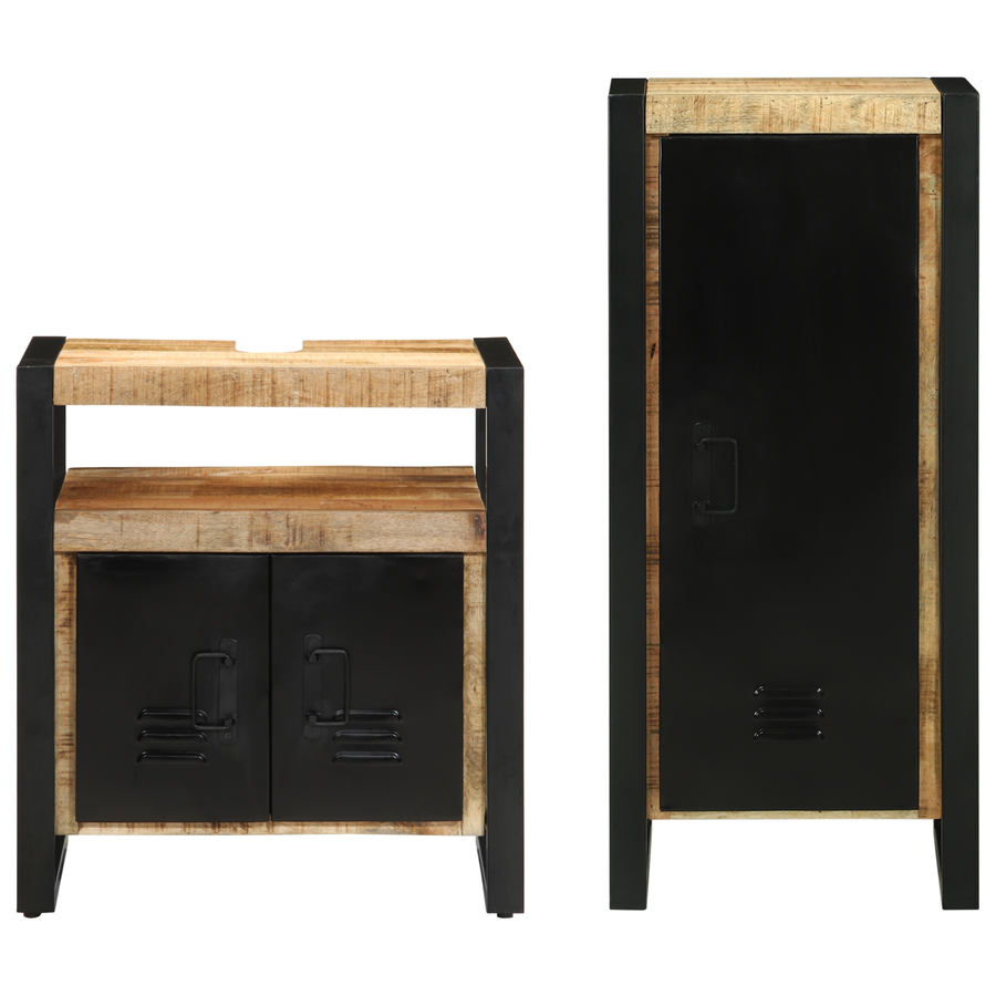 Badkamermeubelset met plank met opslag met de deur 2 pcs Bruin Massief Mango Hout
