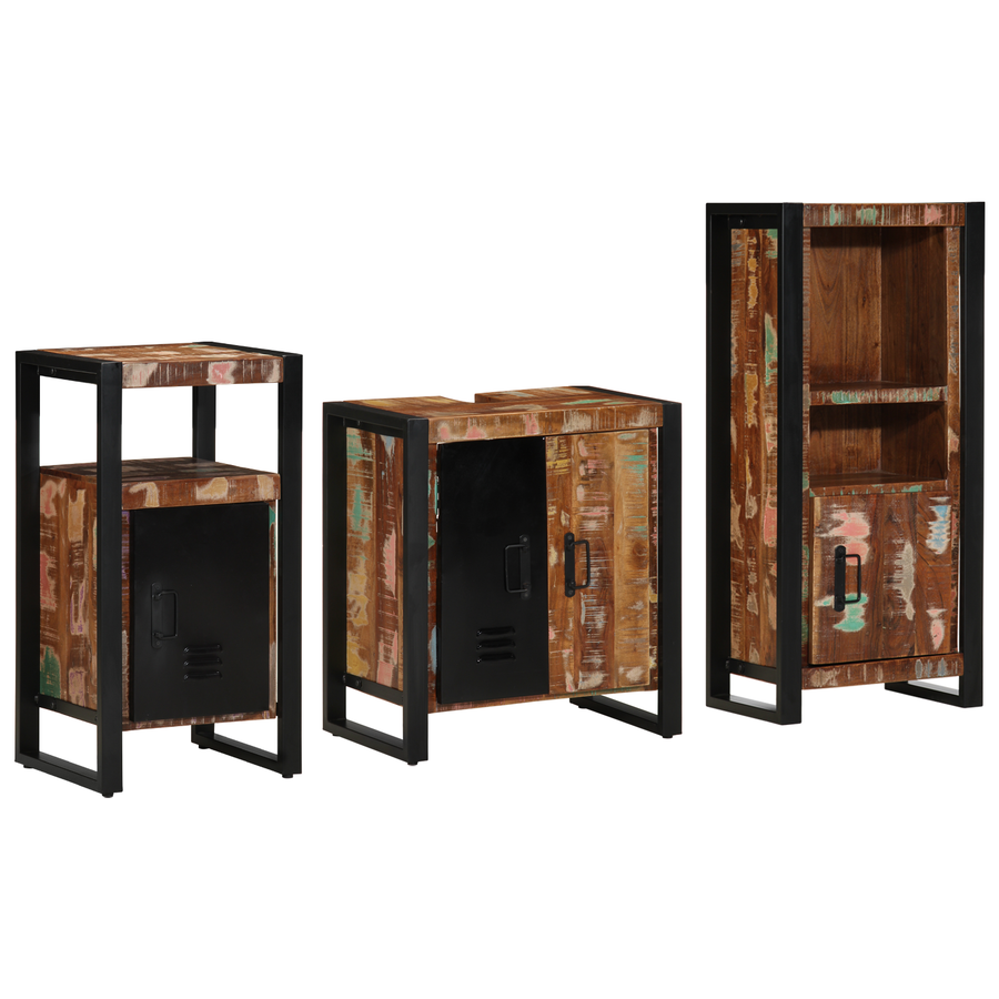 Badkamermeubelset met plank met opslag met de deur 3 pcs Multikleur 55 x 35 x 60 cm