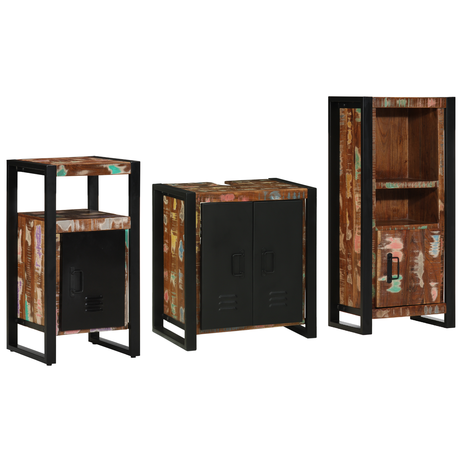 Badkamermeubelset met plank met opslag met de deur 3 pcs Multikleur 55 x 35 x 60 cm