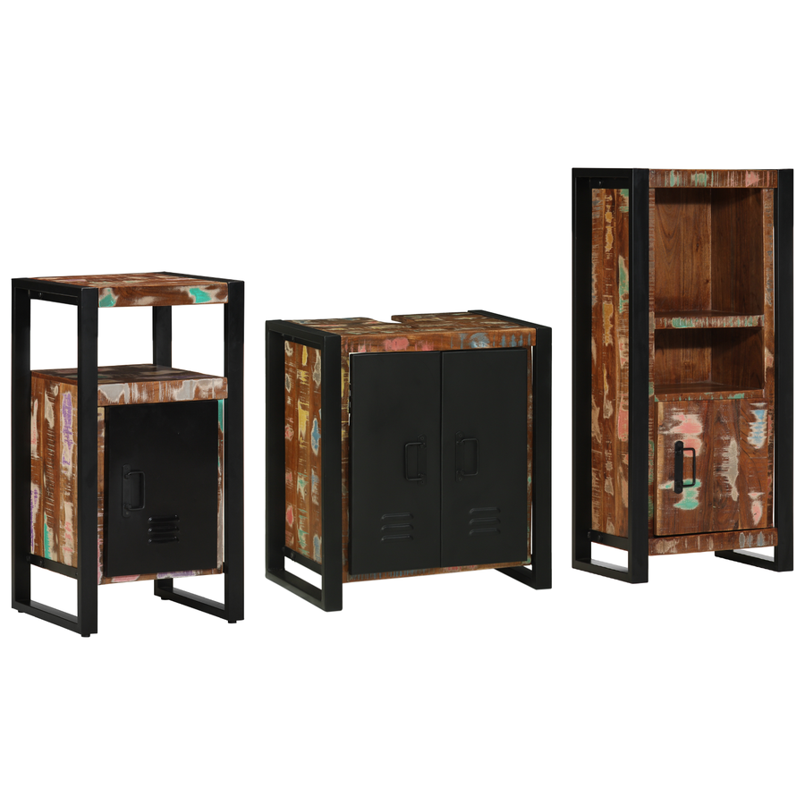 Badkamermeubelset met plank met opslag met de deur 3 pcs Multikleur 55 x 35 x 60 cm