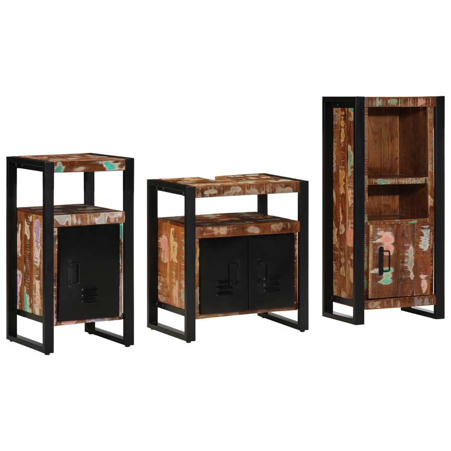 Badkamermeubelset met plank met opslag met de deur 3 pcs Multikleur 55 x 35 x 60 cm