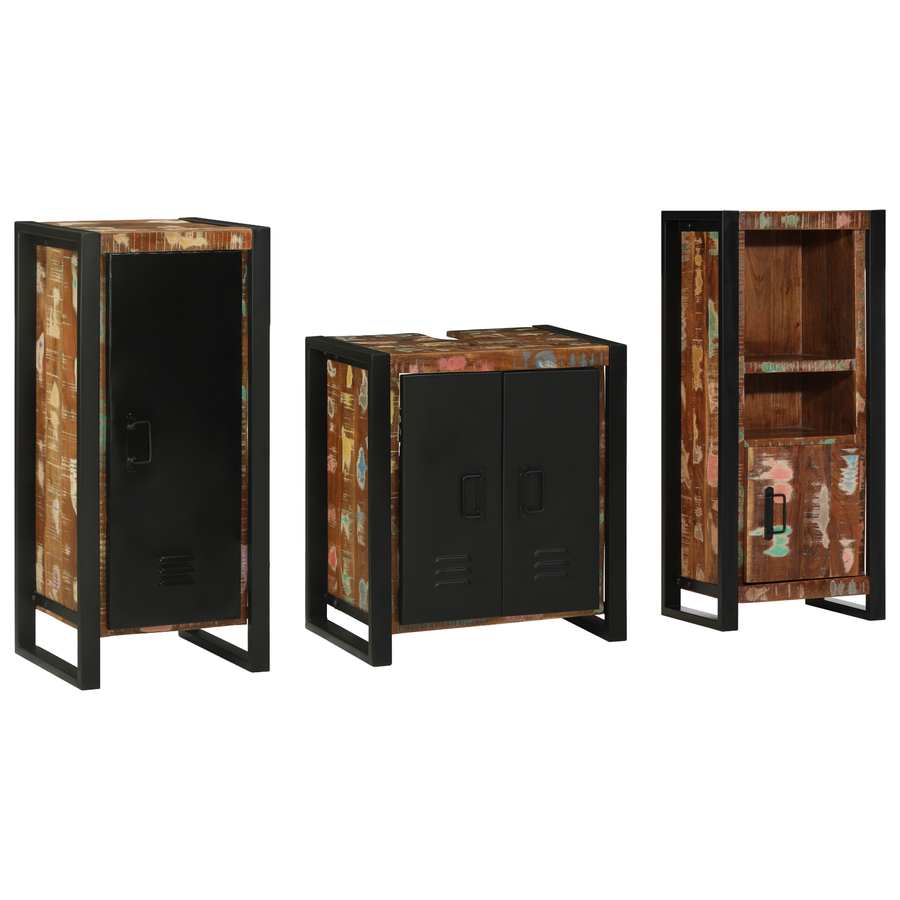 Badkamermeubelset met plank met opslag met de deur 3 pcs Multikleur 40 x 35 x 90 cm