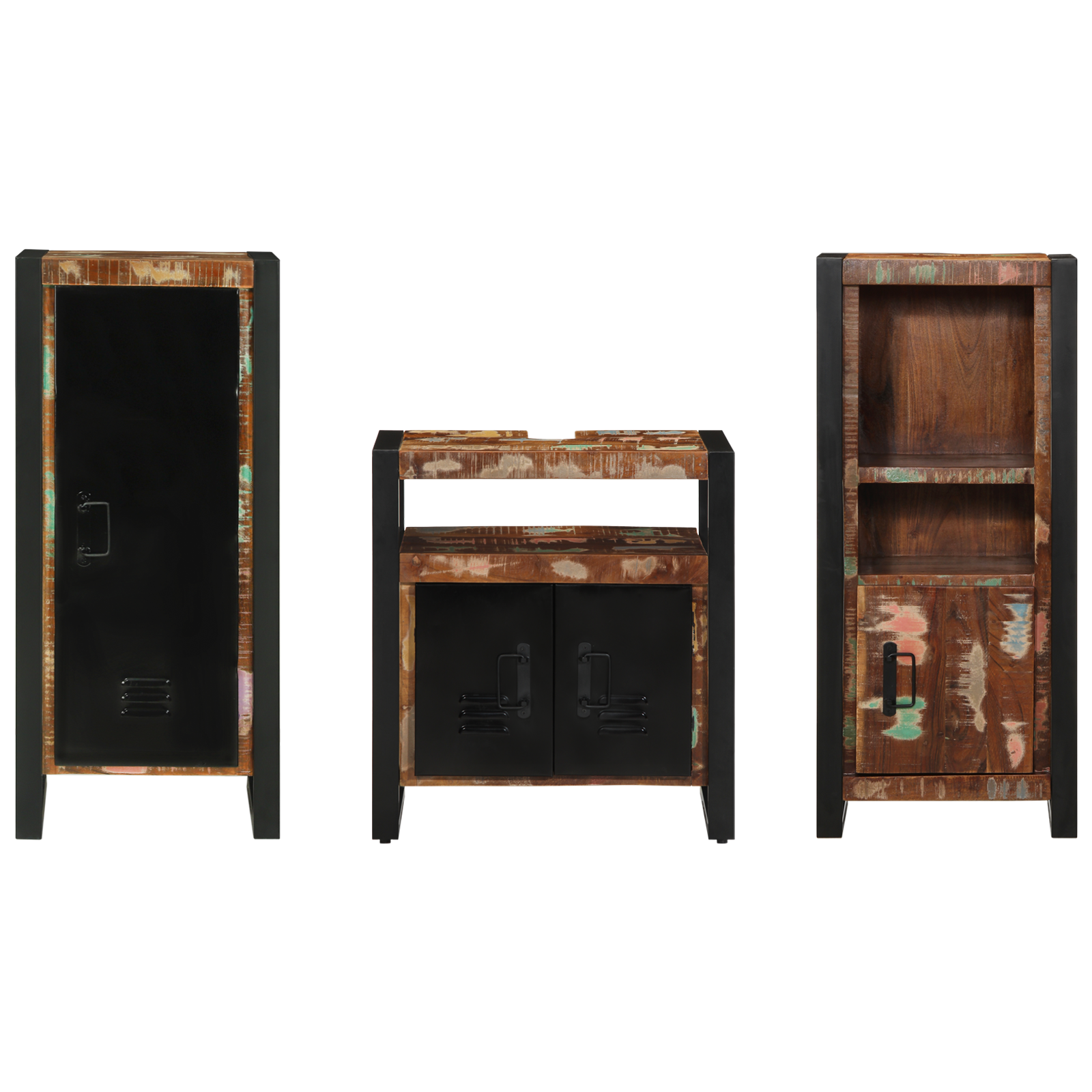 Badkamermeubelset met plank met opslag met de deur 3 pcs Multikleur 40 x 35 x 90 cm