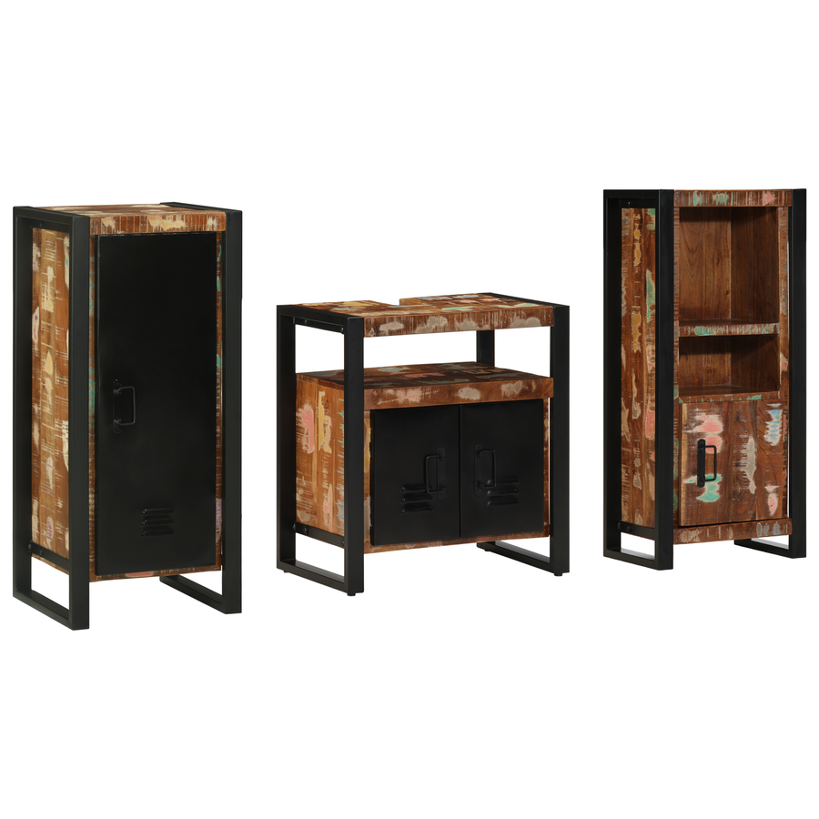 Badkamermeubelset met plank met opslag met de deur 3 pcs Multikleur 40 x 35 x 90 cm