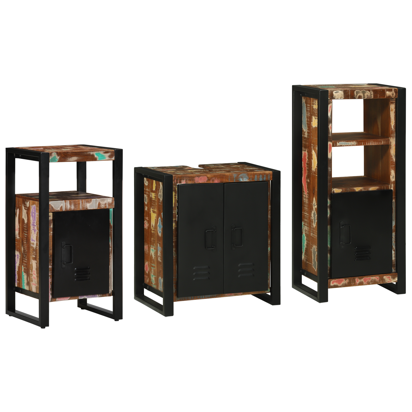 Badkamermeubelset met plank met opslag met de deur 3 pcs Multikleur 55 x 35 x 60 cm