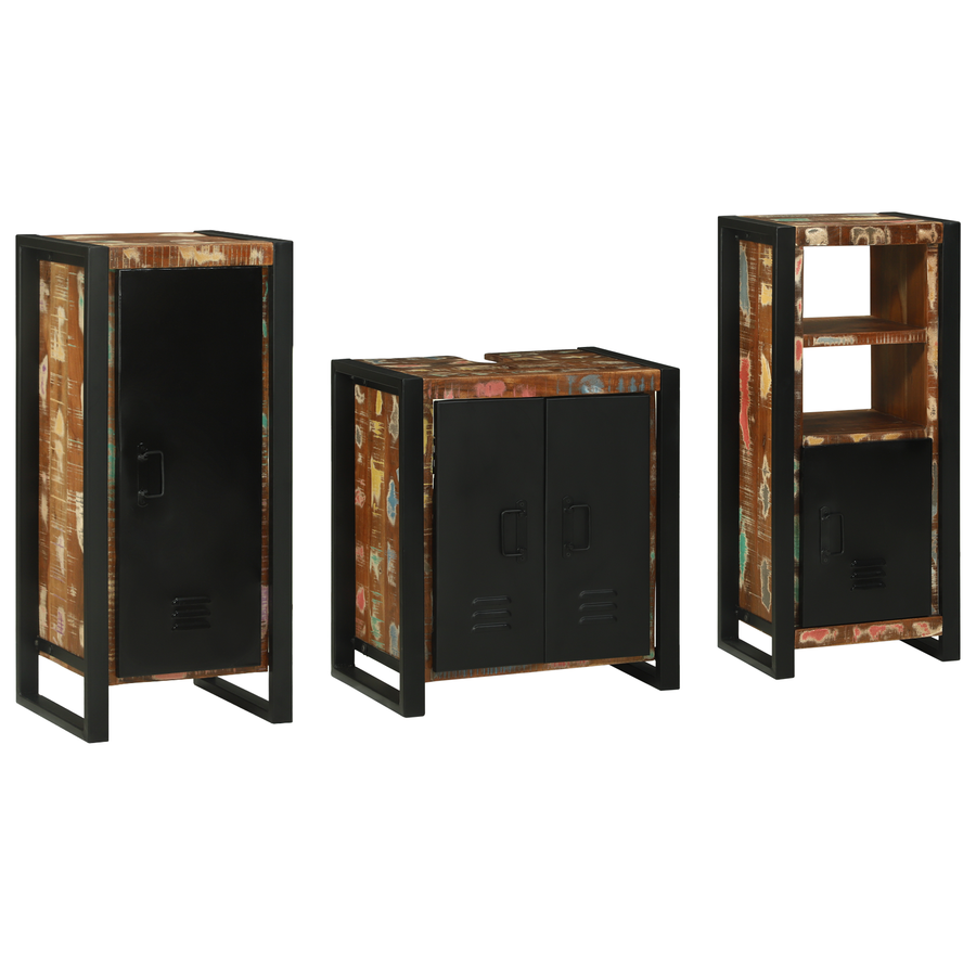 Badkamermeubelset met plank met opslag met de deur 3 pcs Multikleur 40 x 35 x 90 cm