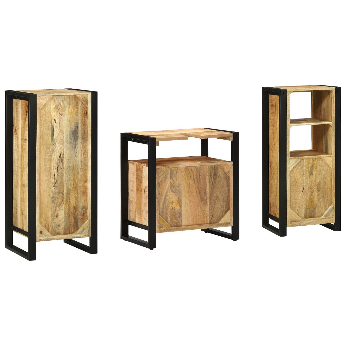 Badkamermeubelset met plank met opslag met de deur 3 pcs Bruin Massief Mango Hout