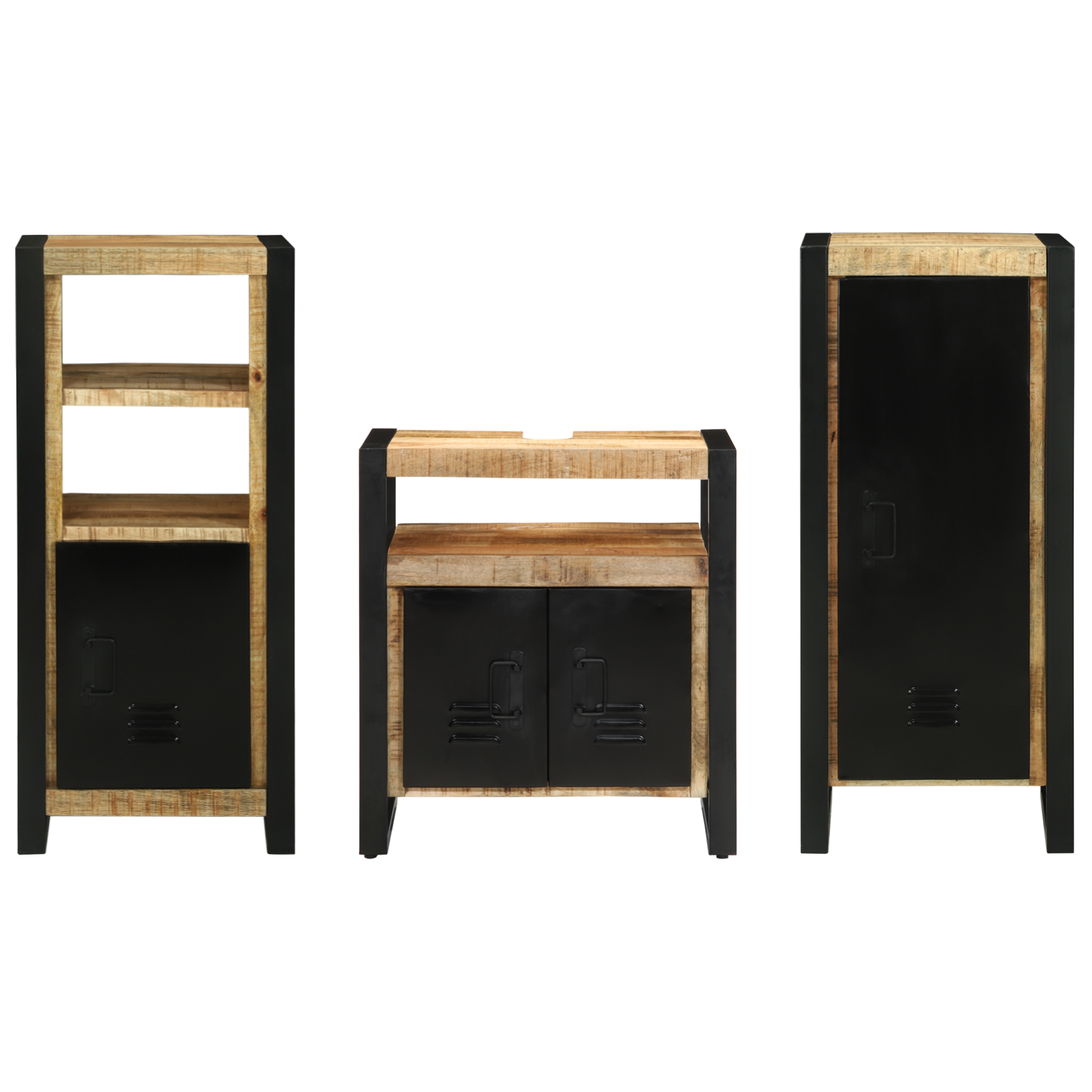 Badkamermeubelset met plank met opslag met de deur 3 pcs Bruin Massief Mango Hout