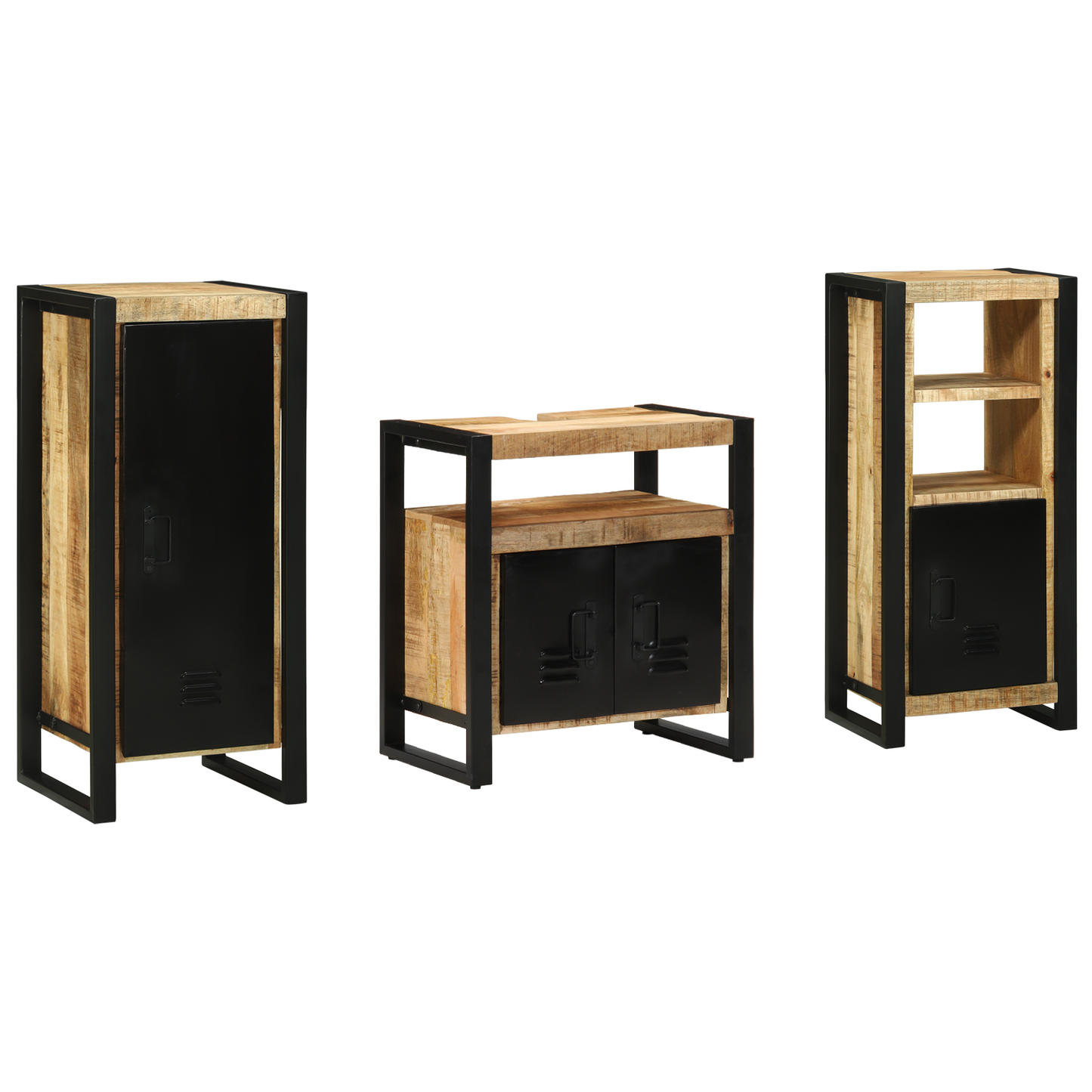 Badkamermeubelset met plank met opslag met de deur 3 pcs Bruin Massief Mango Hout