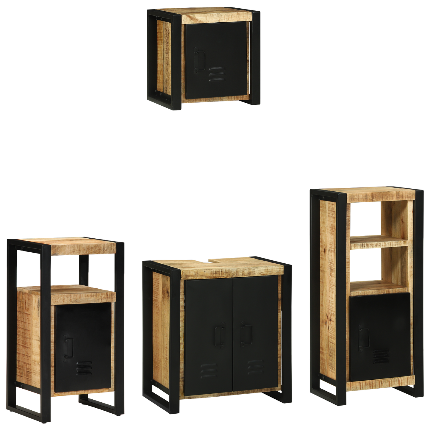 Badkamermeubelset met plank met opslag met de deur 4 pcs Bruin Massief Mango Hout