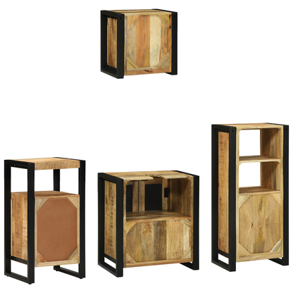 Badkamermeubelset met plank met opslag met de deur 4 pcs Bruin Massief Mango Hout